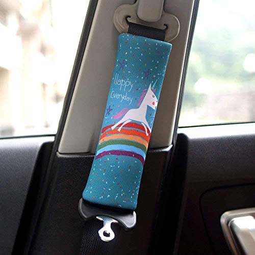 Image of Suxgumoe Car Seat Belt Pillow for Kids, 2Pcs Unicorn Car Seat Belt Cover Pad Head and Neck Support (Unicorn Green)1