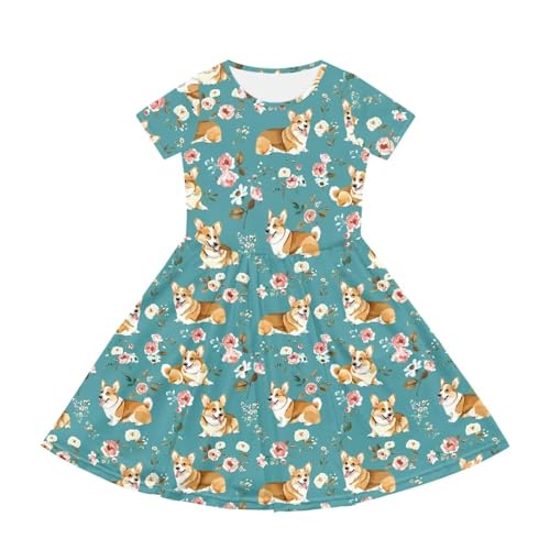 Image of Short Sleeve Dress for Girls with Pockets Cute Toddler Girl Clothes Summer 2-12