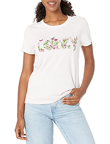 Lucky Brand Women's Short Sleeve Crew Neck Lucky Embroidered Tee, Bright White, Medium