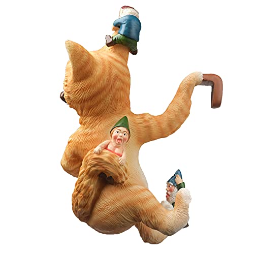 Bella Haus Design The Great Cat Gnome Massacre Fence Hanger – 12” Polyresin Outdoor Wall Décor - Detailed Hanging Statue – Climbing Cat With Gnome For Patio, Porch, Fence, Garden #TOP7