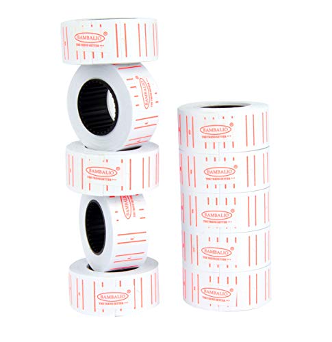 Bambalio White Colour Label Rolls with Two Red Lines Border Label Rolls 20 Label Rolls Compatible with All Single Line Labeling Machine