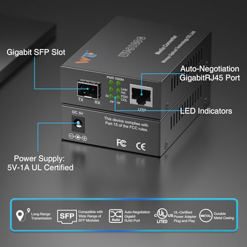 Image of 2 Pack Fiber Ethernet Media Converter, Fiber Optic Transceiver | with 2 Pcs 1.25Gbps SFP Module(MMF,850nm,550m,DDM) , Gigabit Sfp to RJ45 Media Converter with 1000BASE-SX to LC Module