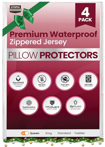 Utopia Bedding Set of 4 Waterproof Pillow Protectors with Zipper