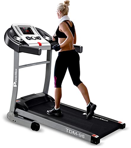 PowerMax Fitness TDM-98 (4.0HP Peak) Motorized Treadmill With USB Connection, Home Use & Heart Rate Sensors – Black