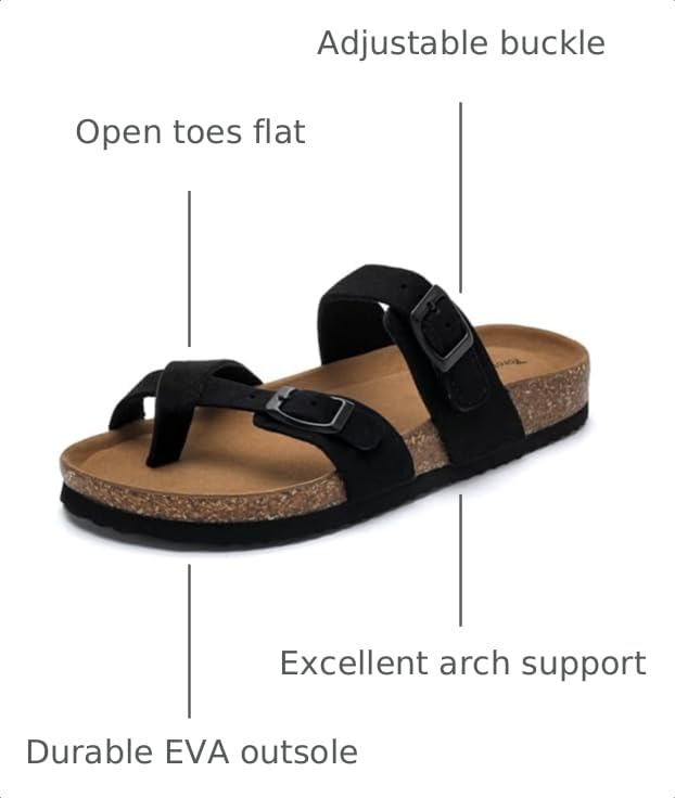 Image of Torotto Boys Girls Sandals with Cork Footbed Adjustable Buckle Casual Flip Flops Sandals Open Toes Flat for Kids Toddler
