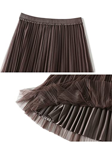 Jupe plissée mi-longue en tulle beige avec perles Hndudnff taille unique - 5