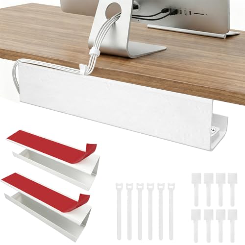 Image of shinfly Under Desk Cable Management ohne Bohren, 2 Pack Cable Tray White