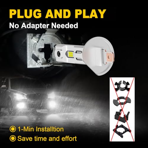 Image of AHOBXD H1 Light Bulbs,6500K White Super Bright Upgraded 600% 30000LM Brightness Real 1:1 Halogen Size 80000Hours Lifespan H1 /H1LL Flicker Free and Canbus Free IP68 Waterproof Pack of 2