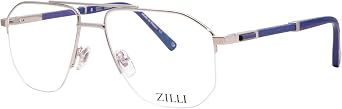 نظارات Zilli ZI60070 C04 للرجال باللون الفضي اللامع/الأزرق بحافة نصفية 56 مم