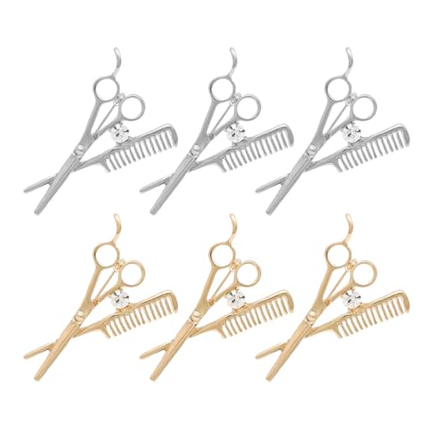 Broche 6 piezas tijeras y peine con rhinestone miniatura 1