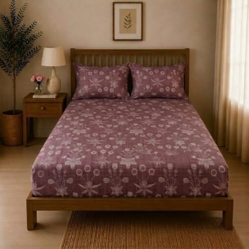 Image of Linen Home Cotton Percale Fitted Bedsheet Set King Size Light Brown