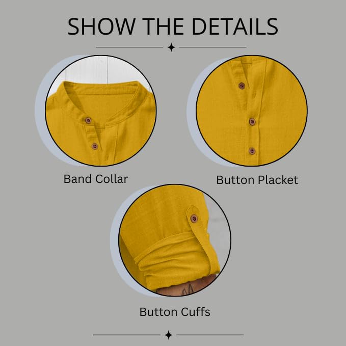 Image of ROYALSCOUT Men's Short Kurta | Solid Mandarin Collar Full Sleeve Pullover Style Kurta | Regular Fit Casual Ethnic Wear for Men