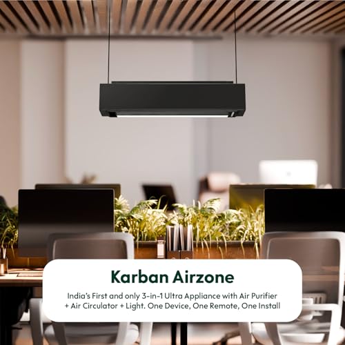 Image of KARBAN Airzone Pure Smart Bladeless ceiling Fan & Light - BLDC Fan | Real-Time AQI, App + Google /Alexa, Energy-Efficient, remote control |6 Speed | Swing Mode (White, With Airpurifier) (Black)