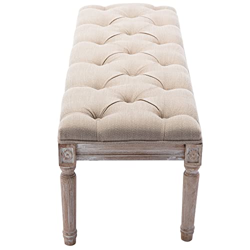 Chairus Fabric Upholstered Entryway Ottoman Bench - Classic Bedroom Bench With Rustic Wood Legs - Beige #TOP6