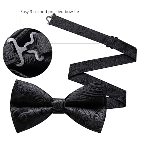 Image of Barry.Wang Paisley Striped Bow Tie for Men Silk Pre-Tied Bowtie Pocket Square Cufflinks Set Formal Wedding Party Prom