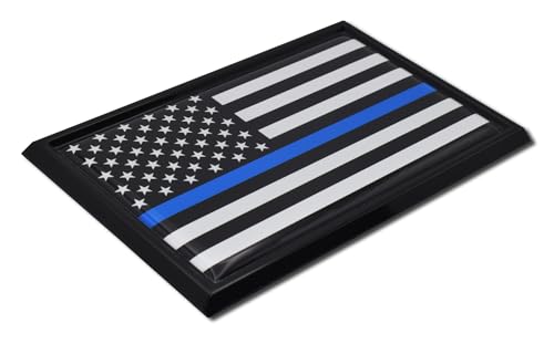 Image of Elektroplate Police Thin Blue Line USA Flag Black Frame Medium All Metal Emblem for SUVs | Universal Fit at 3.8 inch x 2.5 inch | Weatherproof