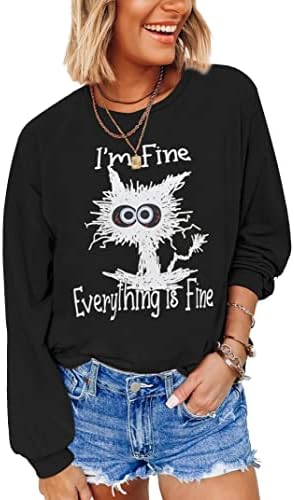 JoyJoy It's Fine I’m Fine Everything is Fine Womens Sweatshirt, Loose Fit Crewneck Long Sleeve Shirts for Women Tunic Tops Black