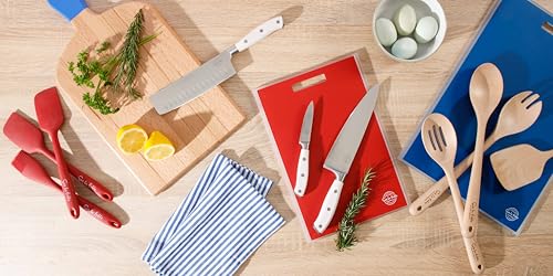 Sur La Table Kitchen Essentials 5 Piece German Steel Blade w/Triple Riveted Handle Set on Beechwood Magnetic Block - Linen White image 7