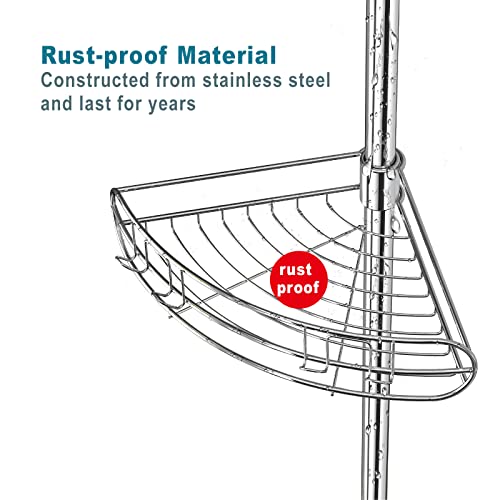 ALLZONE Rustproof Shower Caddy Corner for Bathroom,Bathtub Storage Organizer for Shampoo Accessories,4 Tier Adjustable Shelves with Tension Pole, 54 to 114 Inch
