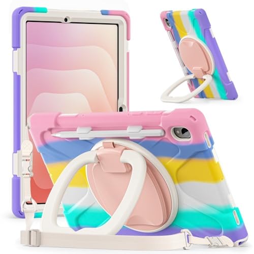 Coque Samsung Galaxy Tab S11 rigide et silicone rose avec bandoulière premium