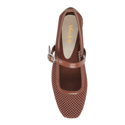 miss left Women Stylish Square Toe Single Strap Buckle Mesh Flat Mary Janes Ladies Comfy Casual Daily Dress Shoes Size 4-16 US4