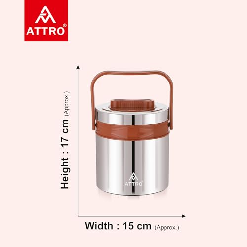 ATTRO Steel On 3 Insulated Tiffin Box, 3 Containers, Brown, 900ml - Image 4