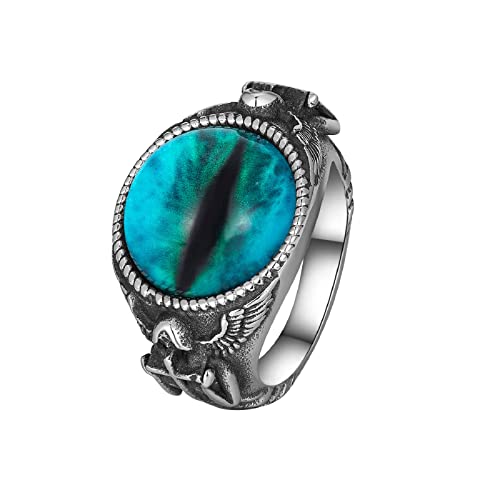 JASXEYO Evil Eye Ring,Retro Ghost Claw 3 color Evil Eye Titanium Steel Ring For Men，Gothic Jewelry Dragon Claw Devil Eye Rings, Black 316L Stainless Steel Mens Ring (8, blue)