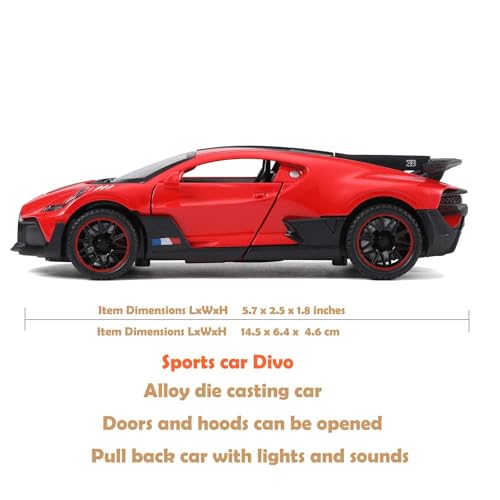 Image of Metal Pull Back Diecast Car 1:32 Bugatti DIVO RED Pull Back Car Model with Sound Light Boys Gifts Toys for Kids【Pack of 1】