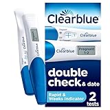 Clearblue Pregnancy Test Double-Check & Date Combo Pack, Result As Fast As One Minute (Visual Stick) & Tells You How Many Weeks (Digital Stick), 2 Tests (1 Digital, 1 Visual), Packaging May Vary