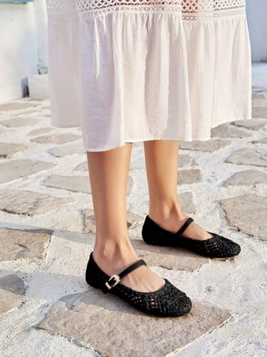 Image of Coutgo Womens Mary Jane Woven Flats Round Toe Ballet Flats Dressy Comfortable Slip On Shoes