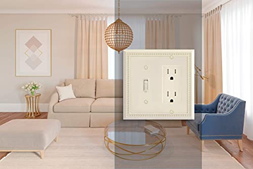 Image of Henne Bery Sunken Pearls Heavy Duty Decorative Wall Plate Switch Plate Outlet Cover, Durable Solid Zinc Alloy (Toggle /Decorator, Light Almond)