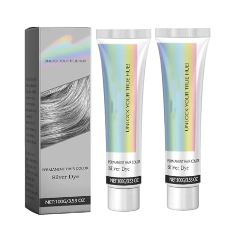 2 En 1 Natural Tinte De Pelo El Cabello De Plata - Crema De Tinte Para El Cabello Gris Metálico/Plata, Color Permanente De Larga Duración Con Extractos Nutritivos De Plantas (#2, 100g)