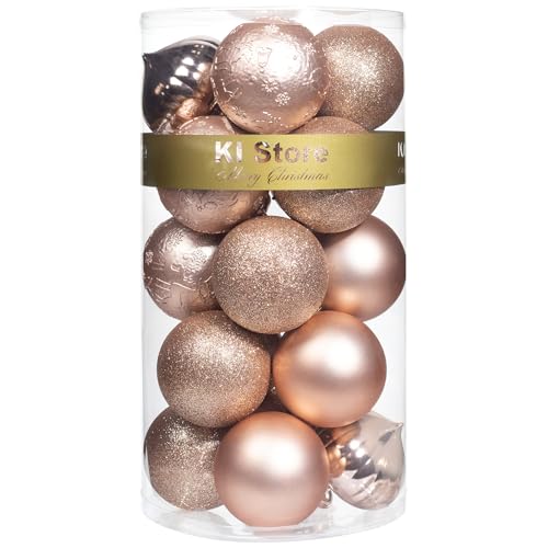 KI Store Rose Gold Christmas Balls 20pcs 3.15-Inch Large Christmas Tree Decoration Ornaments for Xmas Tree Holiday Wreath Garland Decor Ornaments Hooks Included