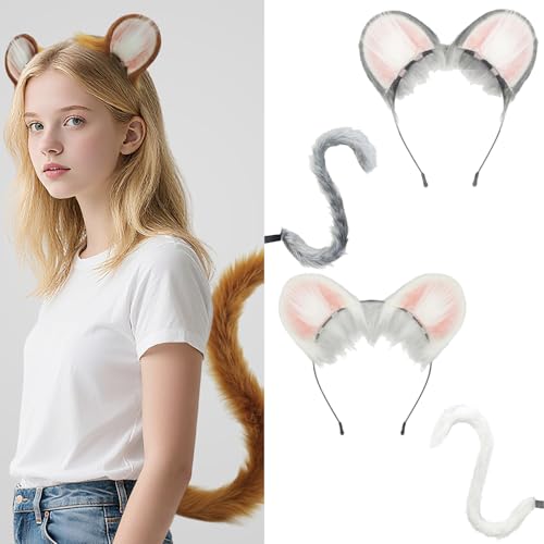 Disfraz de orejas y cola de lobo en pelo sintético unisex para cosplay 2