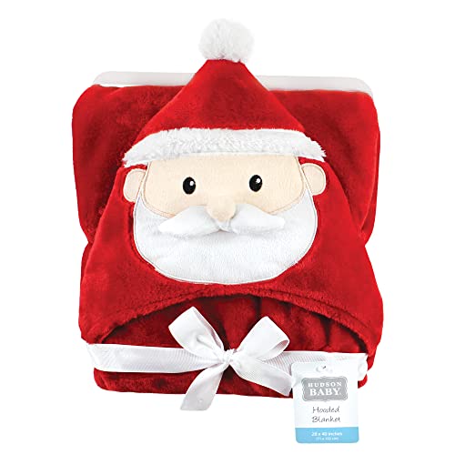 Image of Hudson Baby Unisex Baby and Toddler Hooded Animal Face Plush Blanket, Red Santa, One Size