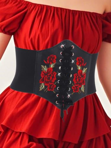 Urieo Flower Leather Corset Belt for Women4