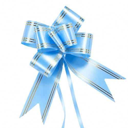 Image of Prokart - Pull Bow Gift Ribbon for Gift Wrapping, Large Decorative Pull Bows for Presents, Hampers, Flower Bouquets, Wedding, Birthday, Christmas & Party Decorations (12MM, Baby Blue, Pack of 30PC)