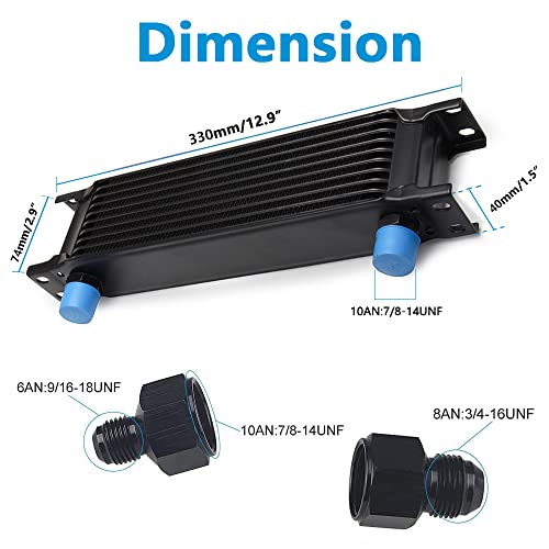 image for HTRACING 10 Row AN10 10AN Transmission Oil Cooler Kit Stacked Plate Wi