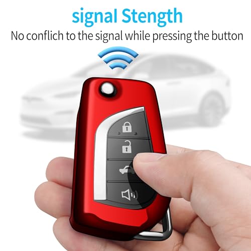 Image of Tukellen for Toyota Key Fob Cover,Special Soft TPU Key Case Cover Protector Compatible with 2018-2024 Camry SE /LE,2020-2025 RAV4 LE,Corolla SE /LE Smart Key-(Red)