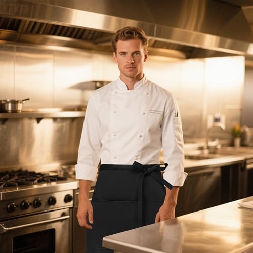 2 Stück Köche Schürze, Vorbinder Schürze mit 2 Taschen, Kurz Koche Schürzen, Kellnerschürze Grillschürze Baristaschürze für Herren Damen, Halbe Schürzen für Küche Kochen Backen, 58×43cm (Weinrot) – Bild 7