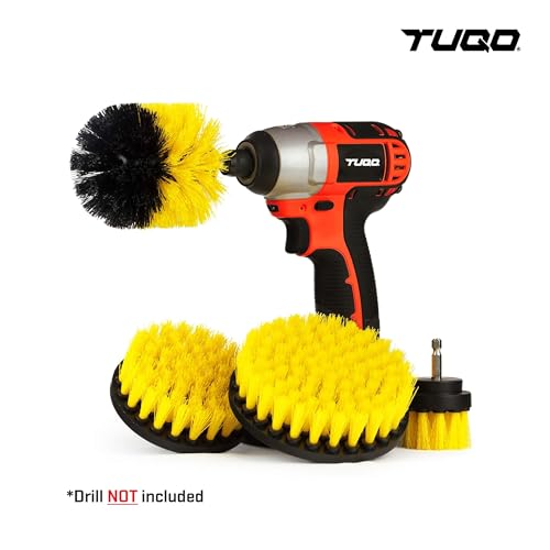 Image of TUQO SB20Y, DrillBrush Attachment Set - Power Scrubber Brush Cleaning Kit - for Bathroom Surfaces, Grout, Floor, Tile, Corners, Kitchen. etc. |Medium Bristles |Hex Shank Fits Most Drills |Yellow