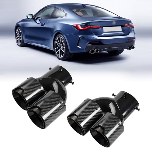 2-Pack Carbon Fiber Dual Exhaust Tips for BMW G20 M340i 330i 330e / G42 M240i / G22 G23 M440i Glossy Black Inner Layer Tailpipe Tip