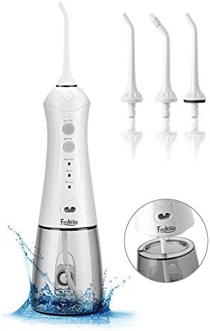 Cordless Water Flosser Foshine USB Rechargeable Oral Irrigator IPX7 Waterproof 3 Modes Water Dental Flosser with 300ml Water Reservoir and 3 Jet Tips for Brace and Teeth Whitening