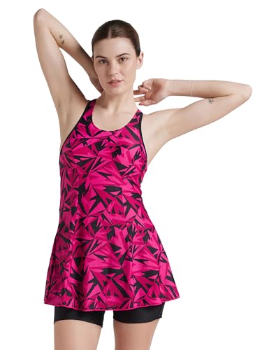 Image of Speedo Women's Printed Racerback Swimdress with Boyleg Swimming Costume