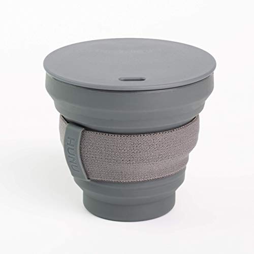 HUNU Leakproof Pocket Cup Collapsible Coffee Cup | Reusable Coffee Cup Travel Mugs for Hiking Cycling Camping - BPA Free Portable Espresso Silicone Cups with Lids - 9 oz (Charcoal Grey)