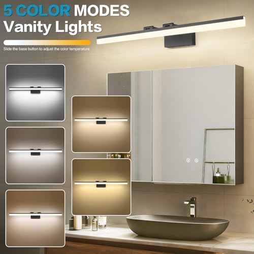 SOLFART Dimmable Matt Black Bathroom Vanity Light Light Fixtures for Bath 39.4 Inch 5 Color Temperature LED Light Above Mirror Bathroom Vanity Lights Over Mirror 5CCT - 4