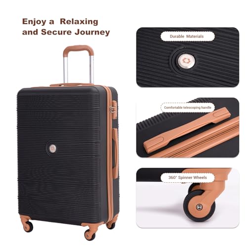 Image of Travelhouse 4 Piece Luggage Sets with Spinner Wheels, Hardshell ABS 6 peice Suitcase Set with Tsa Lock, Lightweight Hardside Travel Suitcases with Waterproof Duffle Bag for Men Women (BLACK)