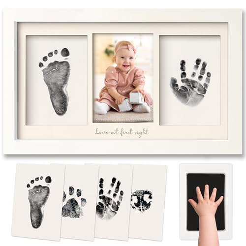 Tintenloses Baby Handabdruck und Fußabdruck set Junge Mädchen Neugeborenen-Andenken - No Mess Tintenauflage für Baby Abdruckset Pfotendruck-Kit fur Dog Personalisiertes Babygeschenke(Alpine White)