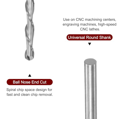Image of HARFINGTON Ball Nose End Mill 4mm Diameter 32mm Cutting Length 4mm Shank High Speed Steel 2 Flutes Spiral Upcut CNC Router Bits