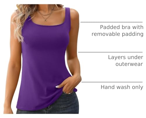 Image of V FOR CITY Tank Top for Women with Built-in Padded Bra Adjustable Wide Strap Camisole Cotton Cami Shirts